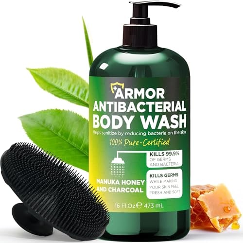 Antibacterial Body Wash with Scrubber for Back Acne, Body Odor & Irritation