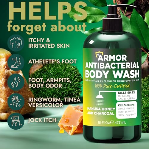 Antibacterial Body Wash with Scrubber for Back Acne, Body Odor & Irritation