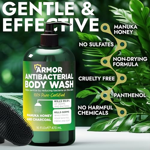 Antibacterial Body Wash with Scrubber for Back Acne, Body Odor & Irritation
