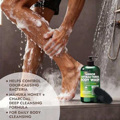 Antibacterial Body Wash with Scrubber for Back Acne, Body Odor & Irritation
