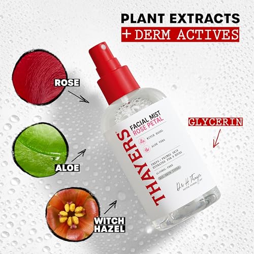 Alcohol-Free Witch Hazel Facial Mist Toner with Aloe Vera, Rose Petal, Soothing and Hydrating, For All Skin Types, 8 oz