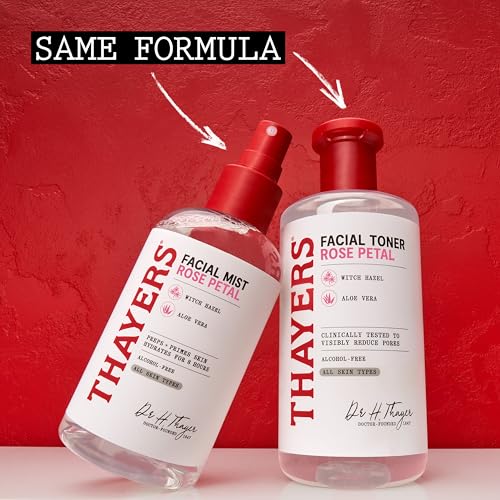 Alcohol-Free Witch Hazel Facial Mist Toner with Aloe Vera, Rose Petal, Soothing and Hydrating, For All Skin Types, 8 oz