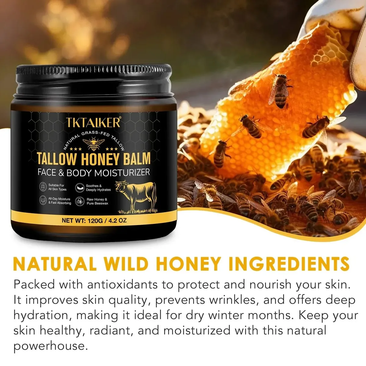 Hydrating Tallow Balm with Raw Honey and Beeswax