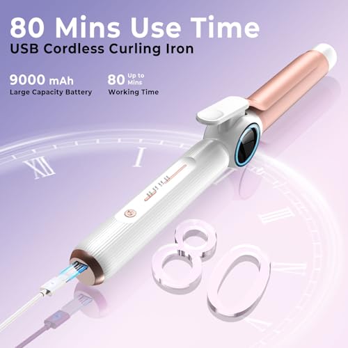 Cordless Curling Iron USB Rechargeable 9000 mAh 4 Temp