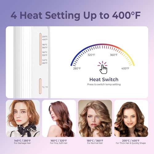 Cordless Curling Iron USB Rechargeable 9000 mAh 4 Temp