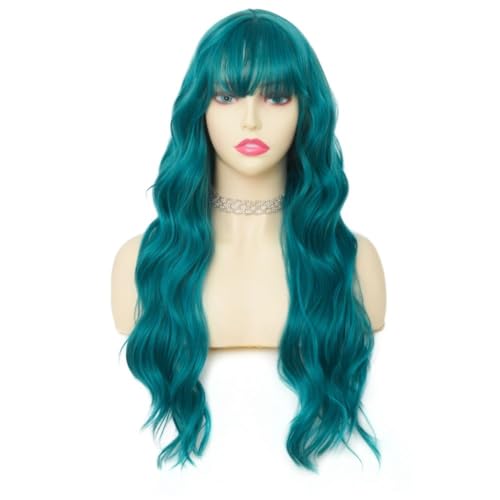 Navy Long Curly Wig with Bangs