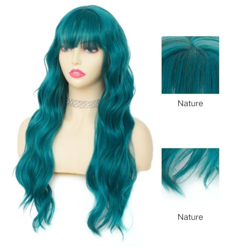 Navy Long Curly Wig with Bangs