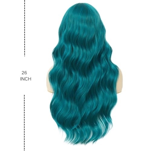 Navy Long Curly Wig with Bangs
