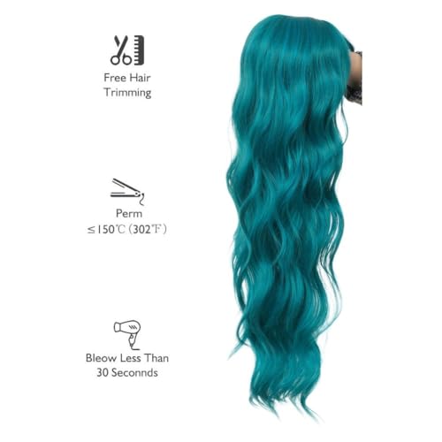 Navy Long Curly Wig with Bangs
