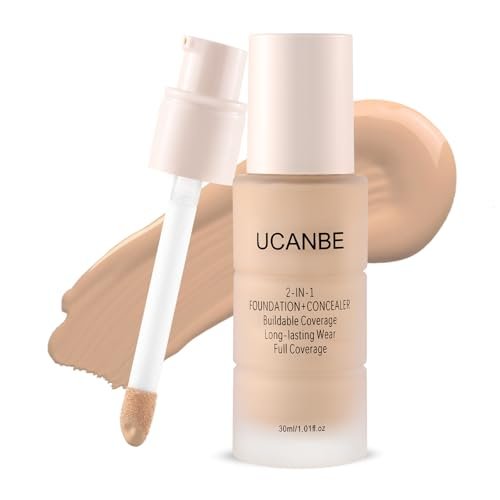 2-in-1 Foundation + Concealer, Full Coverage Makeup(07 Medium Beige)