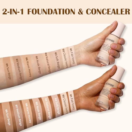 2-in-1 Foundation + Concealer, Full Coverage Makeup(07 Medium Beige)