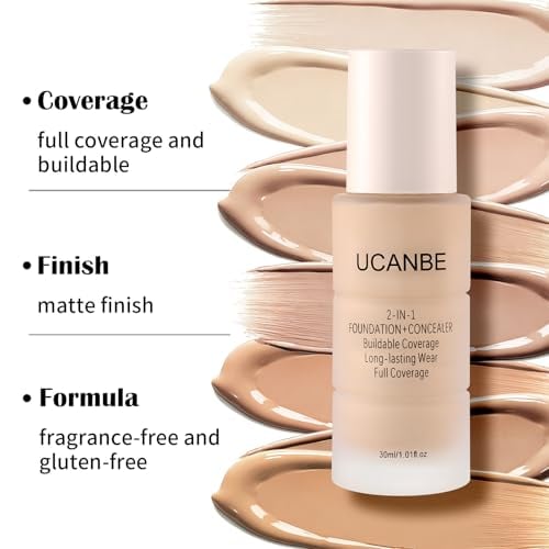 2-in-1 Foundation + Concealer, Full Coverage Makeup(07 Medium Beige)