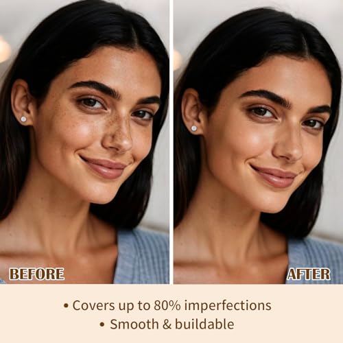 2-in-1 Foundation + Concealer, Full Coverage Makeup(07 Medium Beige)