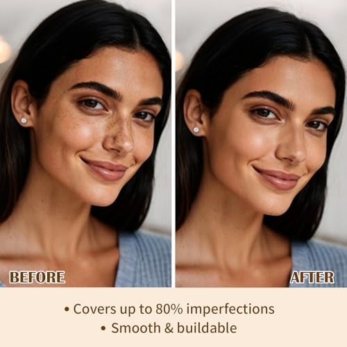 2-in-1 Foundation + Concealer, Full Coverage Makeup(07 Medium Beige)