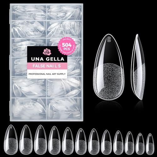 Almond Gel Nail Tips 504PCS Pre-Etched Clear Fake Nails Tips
