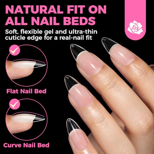 Almond Gel Nail Tips 504PCS Pre-Etched Clear Fake Nails Tips