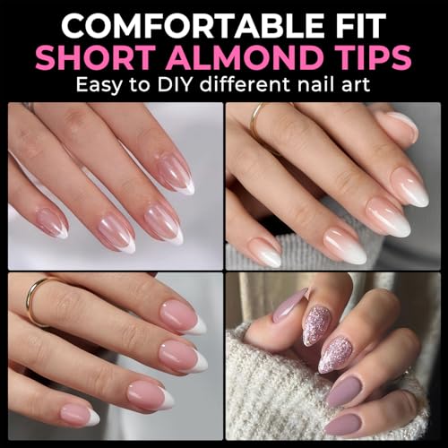 Short Almond Nail Tips 216PCS X-Soft Gel Fake Nails Extensions