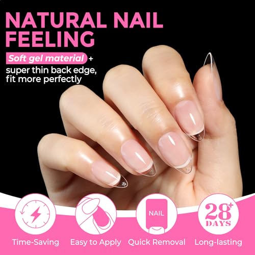 Short Almond Nail Tips 216PCS X-Soft Gel Fake Nails Extensions