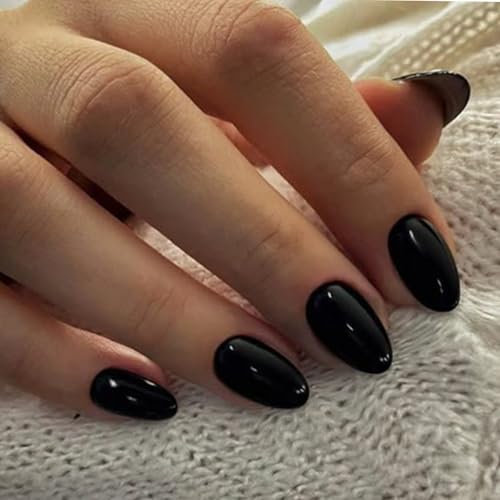 Short Almond Press on Nails Pure Black
