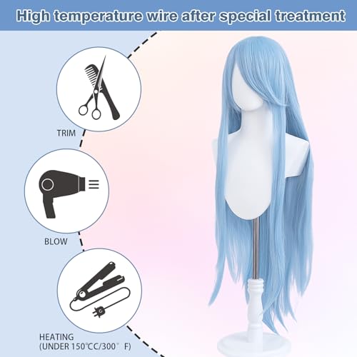 100cm Sky Blue Straight Cosplay Wig