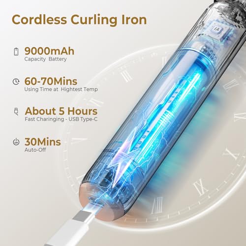 9000 mAh Rechargeable Cordless Curling Iron 28MM USB