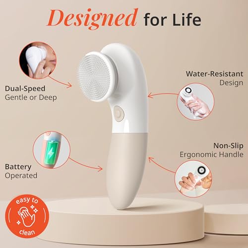 Raedia Facial Cleansing Brush - Electric Facial Cleansing Brush with 4 Exfoliating Brush H