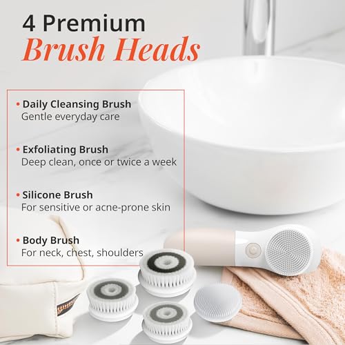 Raedia Facial Cleansing Brush - Electric Facial Cleansing Brush with 4 Exfoliating Brush H