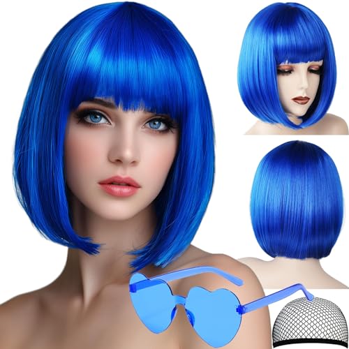 Blue Bob Wig with Bangs