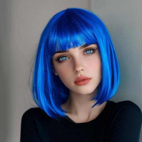 Blue Bob Wig with Bangs