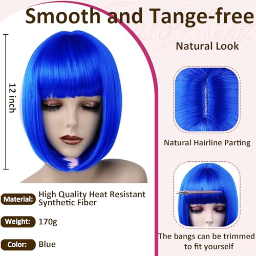 Blue Bob Wig with Bangs