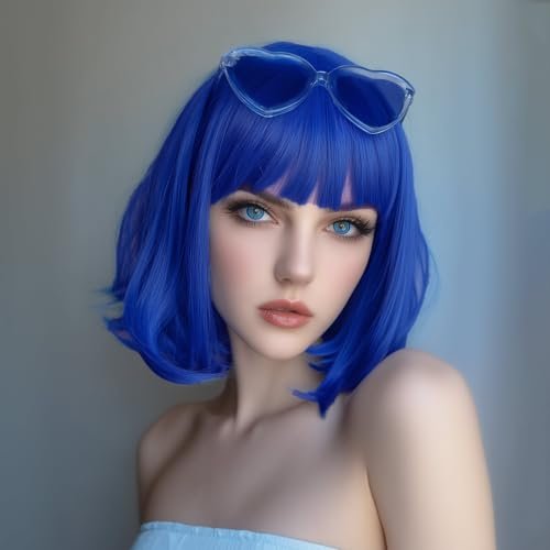 Blue Bob Wig with Bangs