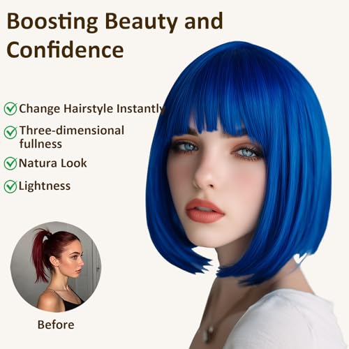 Blue Bob Wig with Bangs
