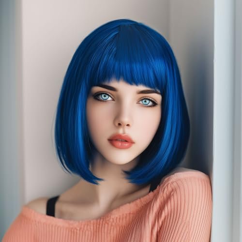 Blue Bob Wig with Bangs