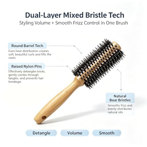 Round Brush Bamboo Natural Boar Bristle