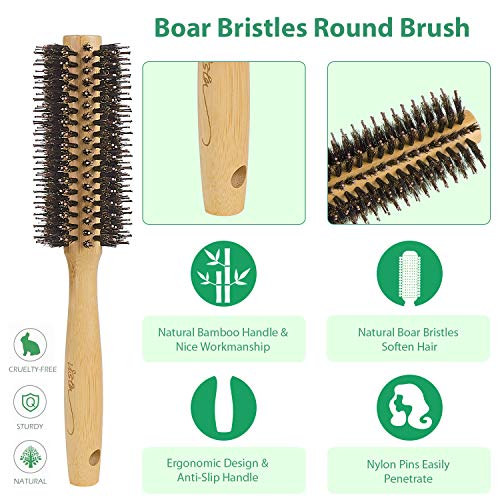 Round Brush Bamboo Natural Boar Bristle