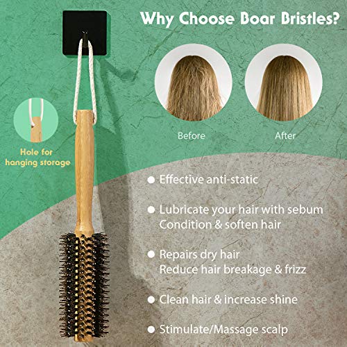 Round Brush Bamboo Natural Boar Bristle