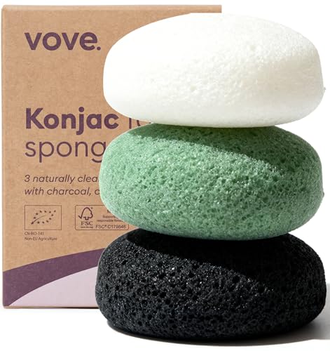 Organic Konjac Facial Sponges 3-Pack Charcoal and Green Clay