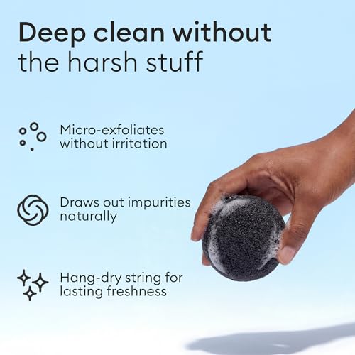 Organic Konjac Facial Sponges 3-Pack Charcoal and Green Clay