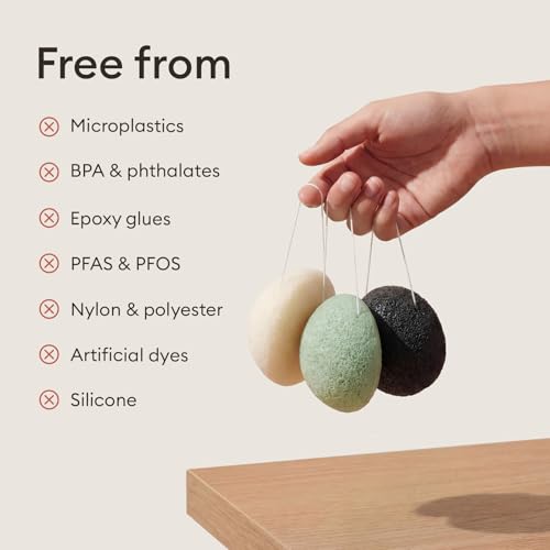 Organic Konjac Facial Sponges 3-Pack Charcoal and Green Clay