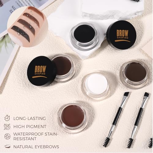 Eyebrow Pomade Kit with Dual-Ended Brush, Long-Lasti