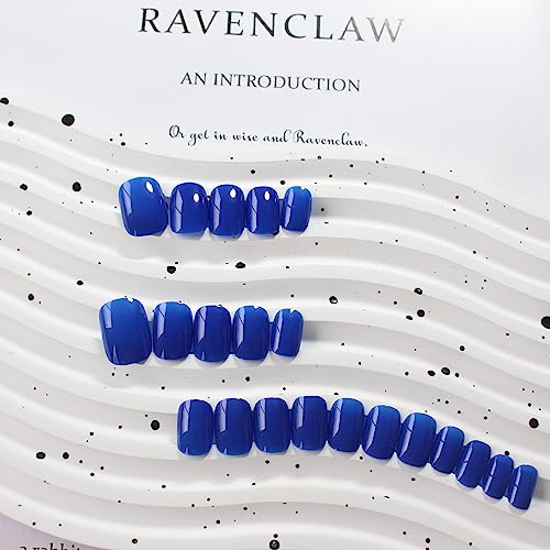Blue Press on Nails Short Square Fake Nails Glue on Short Square Nails P