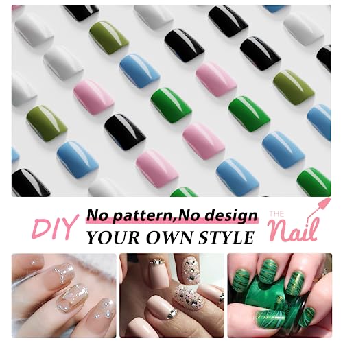 Blue Press on Nails Short Square Fake Nails Glue on Short Square Nails P