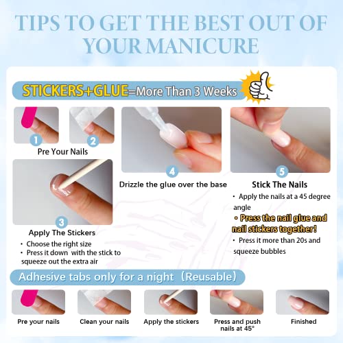 Blue Press on Nails Short Square Fake Nails Glue on Short Square Nails P