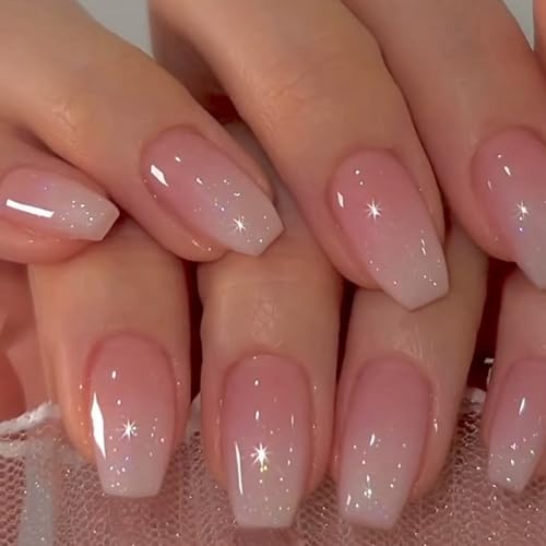 Glitter Ombre Pink Short Coffin Press On Nails