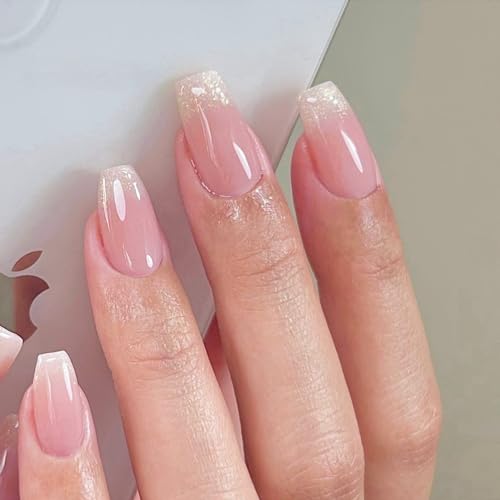 Glitter Ombre Pink Short Coffin Press On Nails