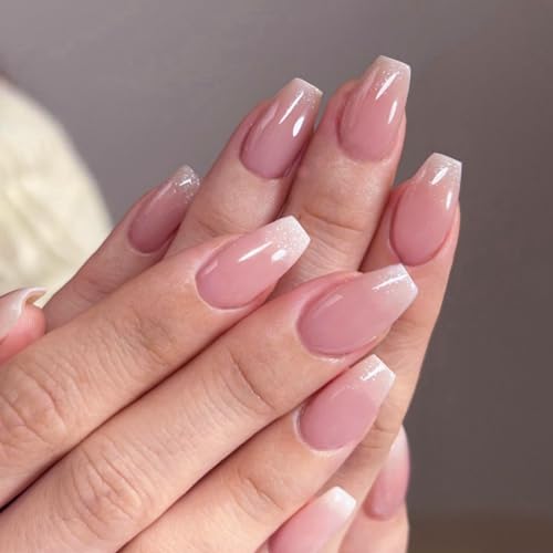 Glitter Ombre Pink Short Coffin Press On Nails