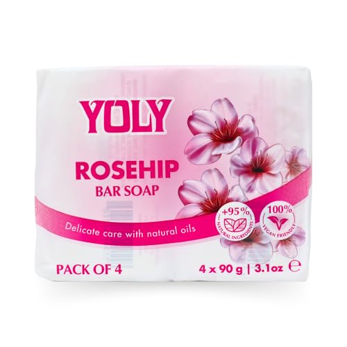 Rosehip Bar Soap (90 g, Pack of 4) - 95% Natural, Vegan-Friendly Moisturizing Soap for Silky Smooth Skin