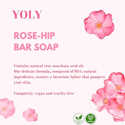 Rosehip Bar Soap (90 g, Pack of 4) - 95% Natural, Vegan-Friendly Moisturizing Soap for Silky Smooth Skin