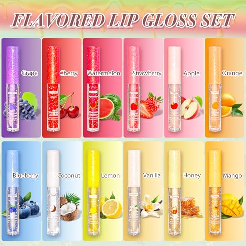 Fruit Flavored Lip Gloss Set, 12 Pieces