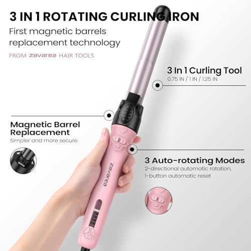 Rotating Automatic Curling Iron Set 3 Ceramic Barrels Long Hair
